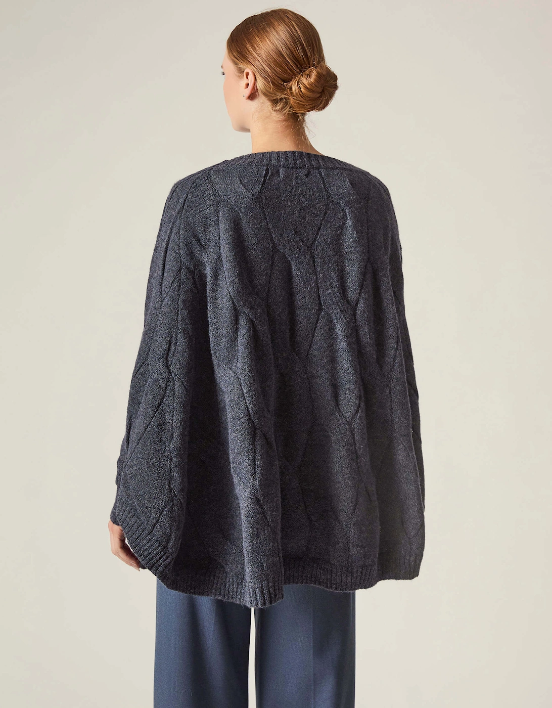Oversized Cable Detail Navy Jumper