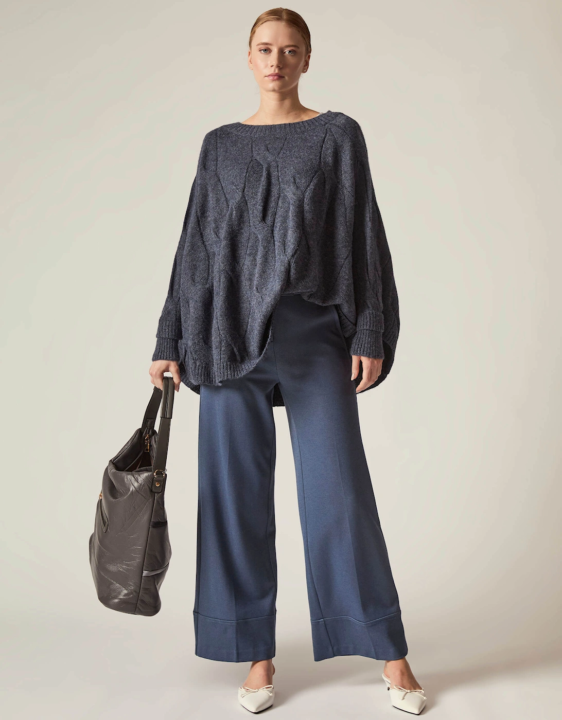 Oversized Cable Detail Navy Jumper