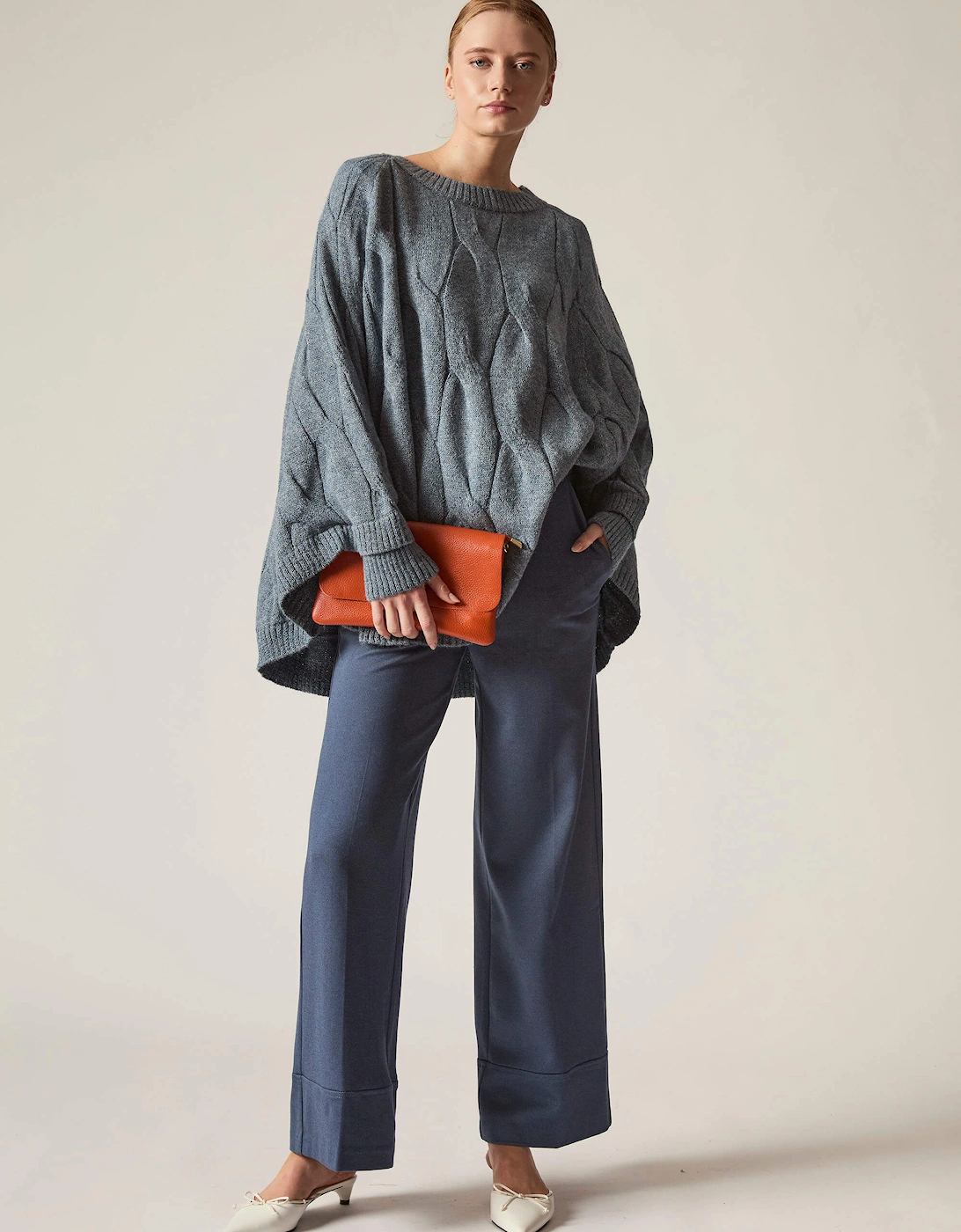 Oversized Cable Detail Denim Jumper