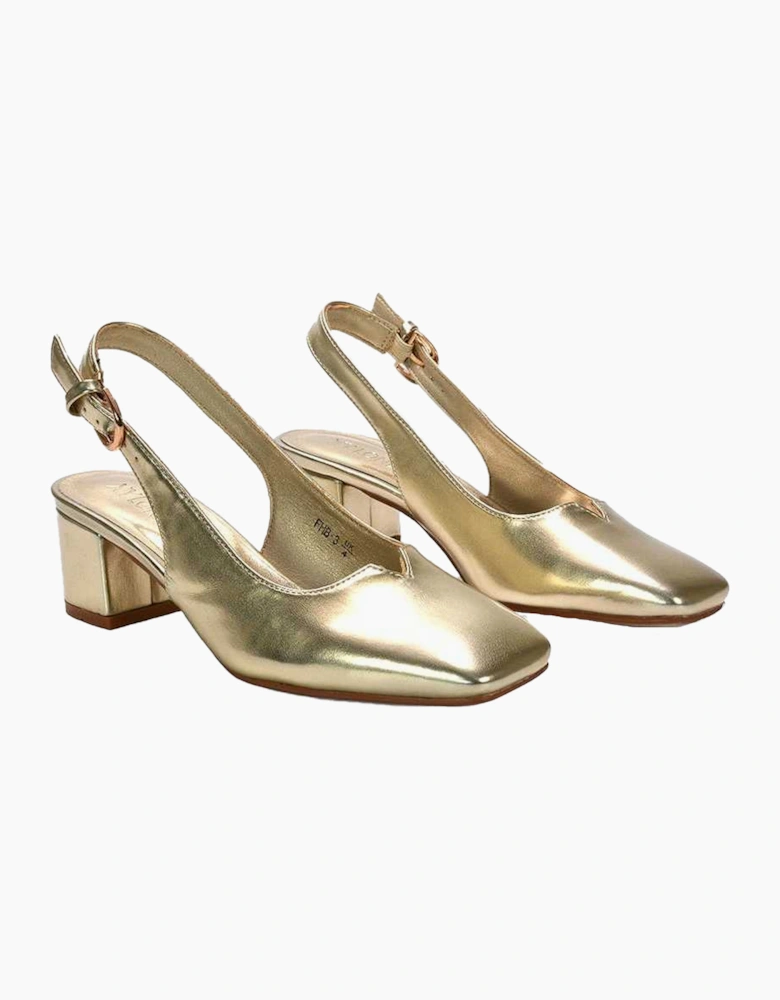 Womens/Ladies Elowen Metallic Sling Back Mid Block Heel Court Shoes