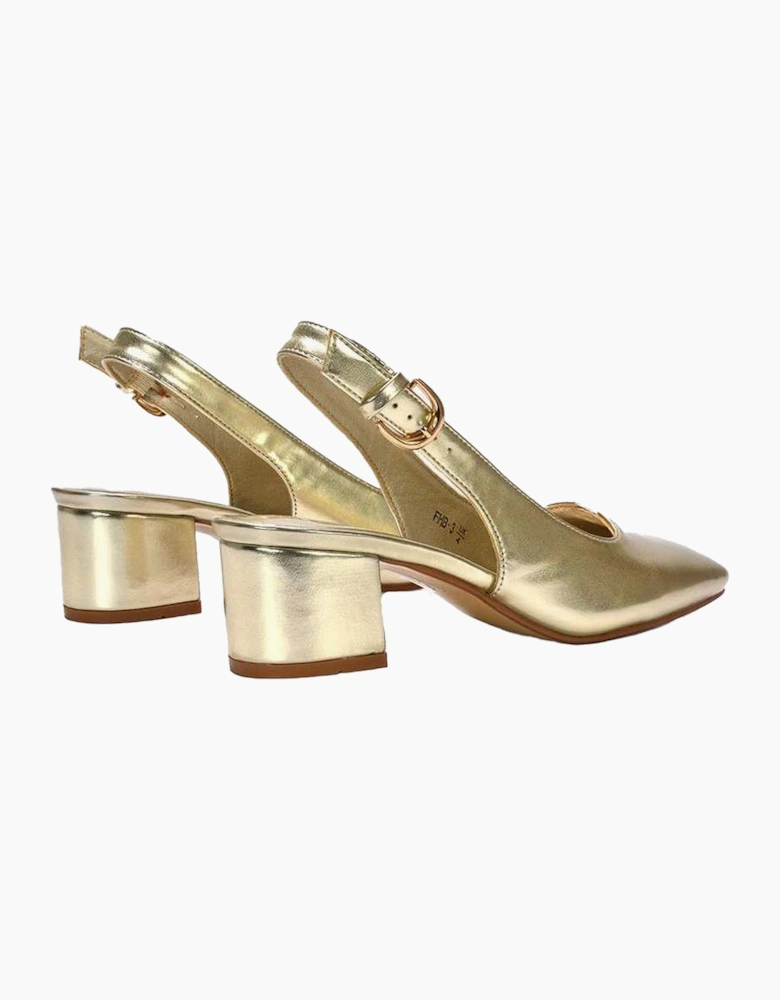 Womens/Ladies Elowen Metallic Sling Back Mid Block Heel Court Shoes