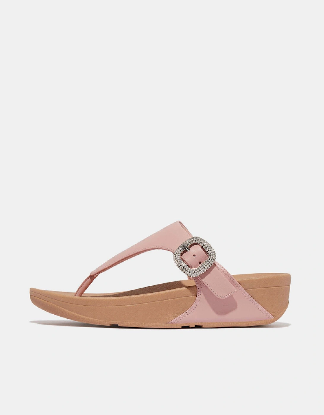 Lulu Crystal-Buckle Leather Toe-Post Sandals, 6 of 5