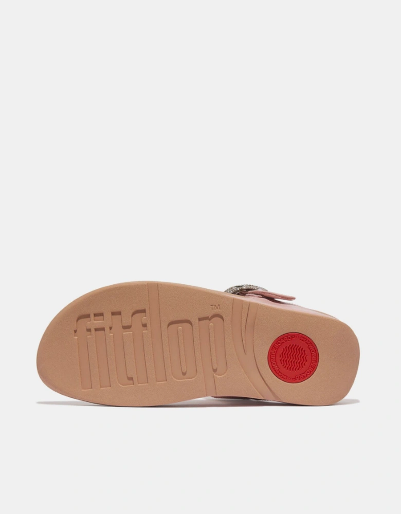 Lulu Crystal-Buckle Leather Toe-Post Sandals