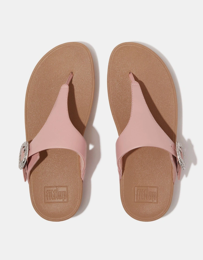 Lulu Crystal-Buckle Leather Toe-Post Sandals