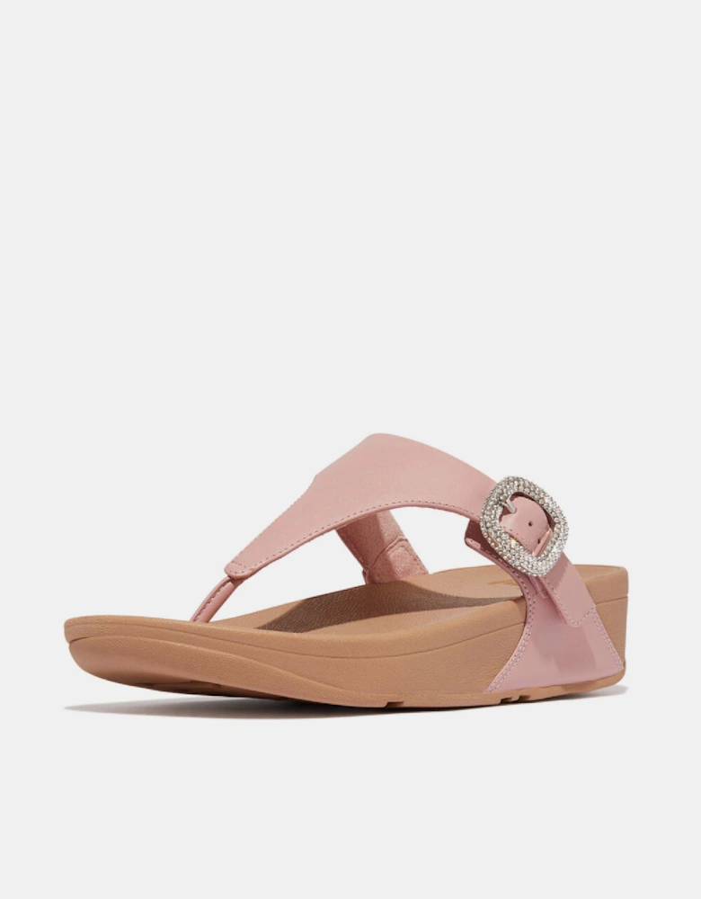 Lulu Crystal-Buckle Leather Toe-Post Sandals