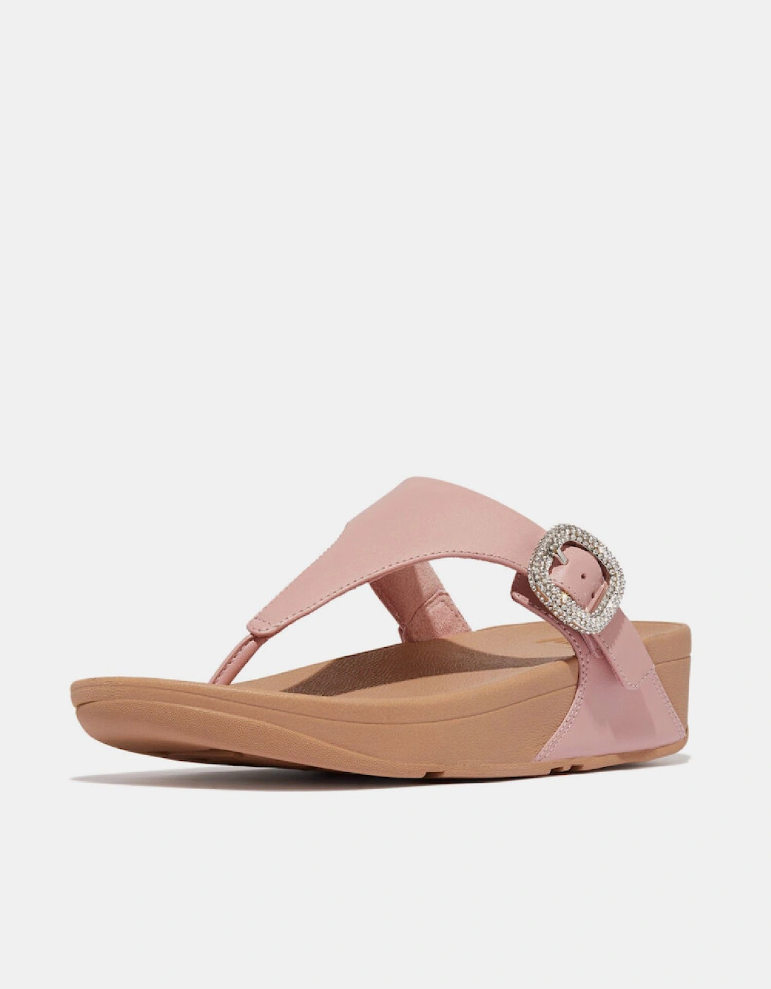 Lulu Crystal-Buckle Leather Toe-Post Sandals
