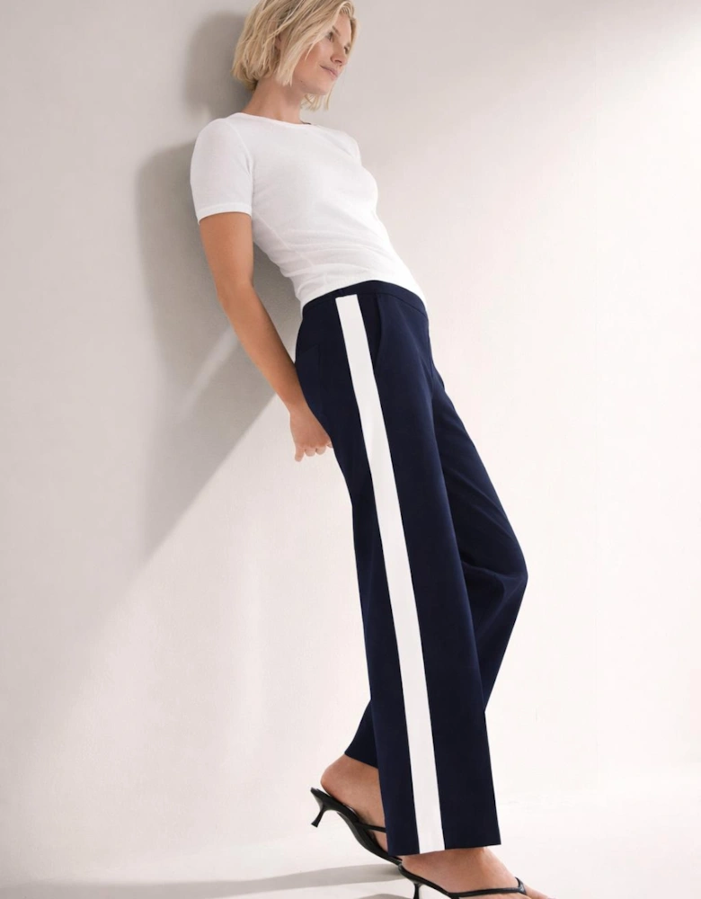 Navy side stripe cropped trousers