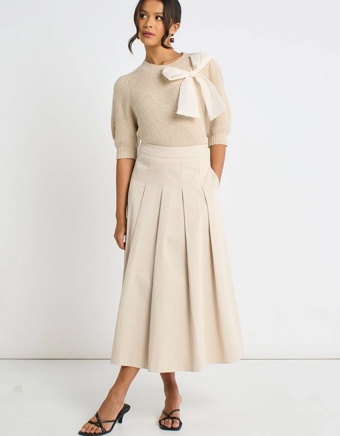 Stone Cotton Pleated Full Midi Skirt, 5 of 4