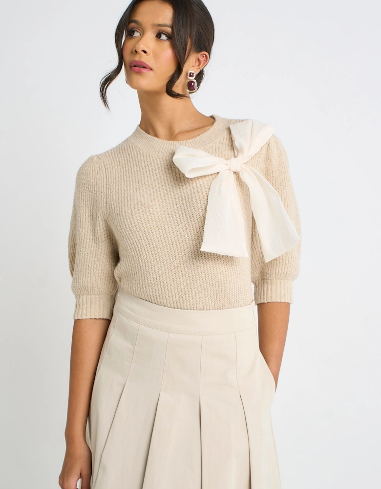 Stone Cotton Pleated Full Midi Skirt