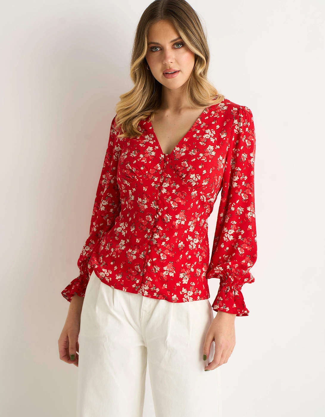 Red Ecovero Viscose Button-through Blouse, 5 of 4