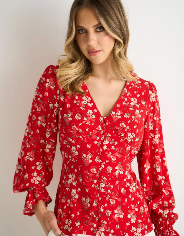 Red Ecovero Viscose Button-through Blouse