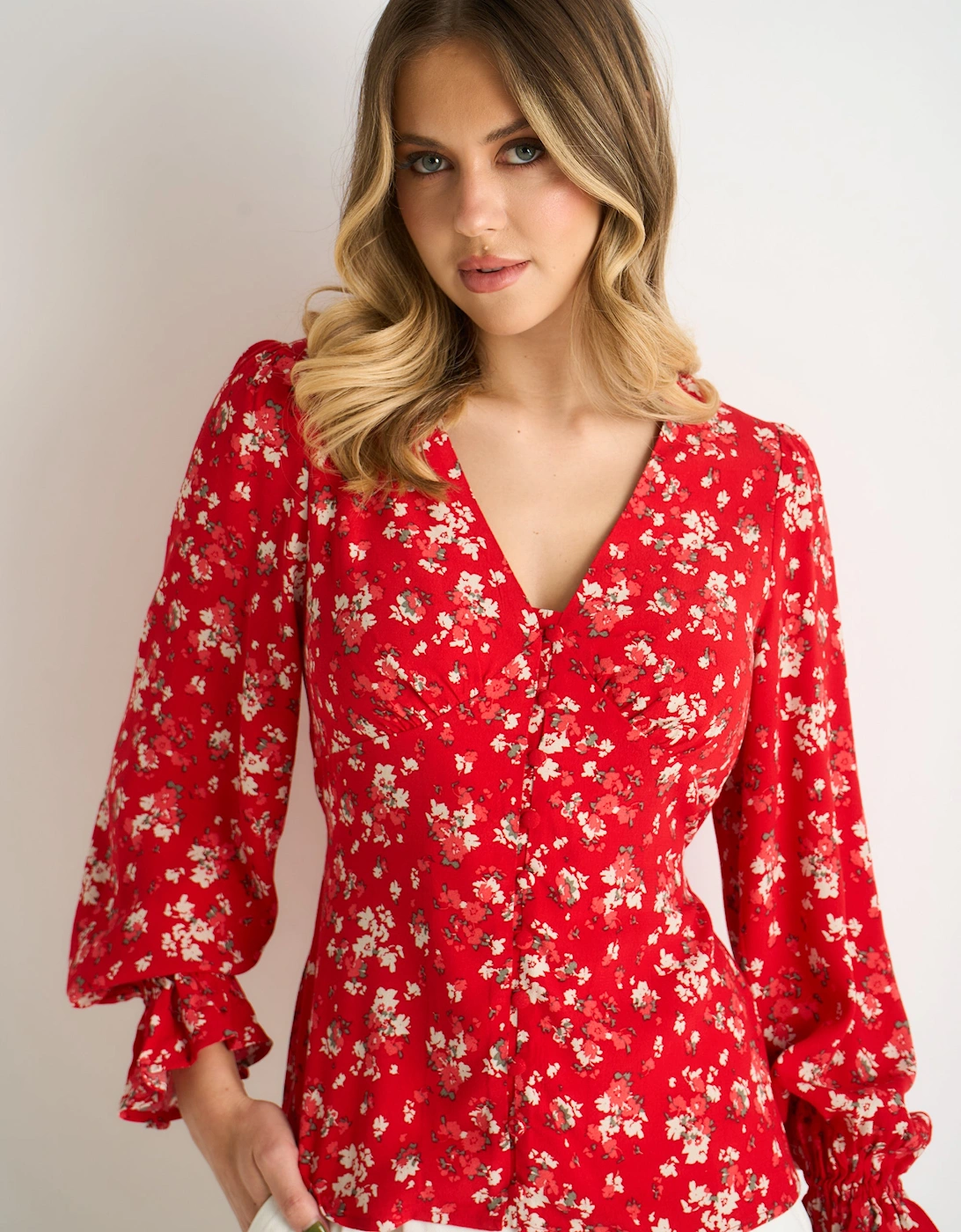 Red Ecovero Viscose Button-through Blouse