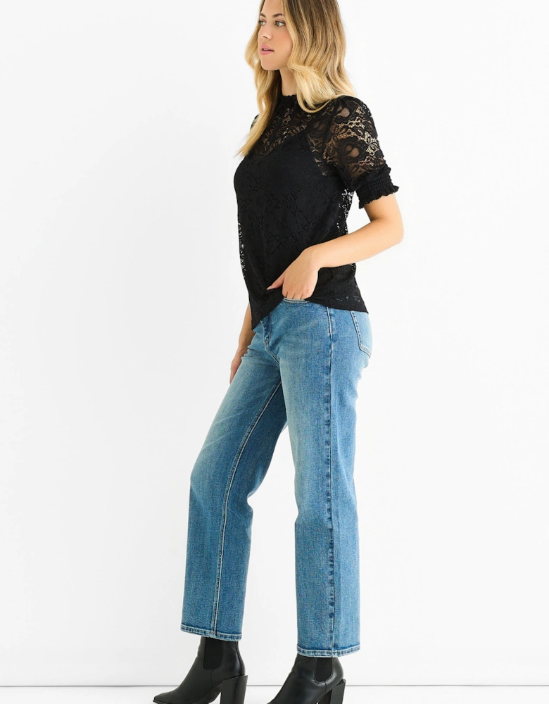 Black High Neck Lace Loose Fit Blouse