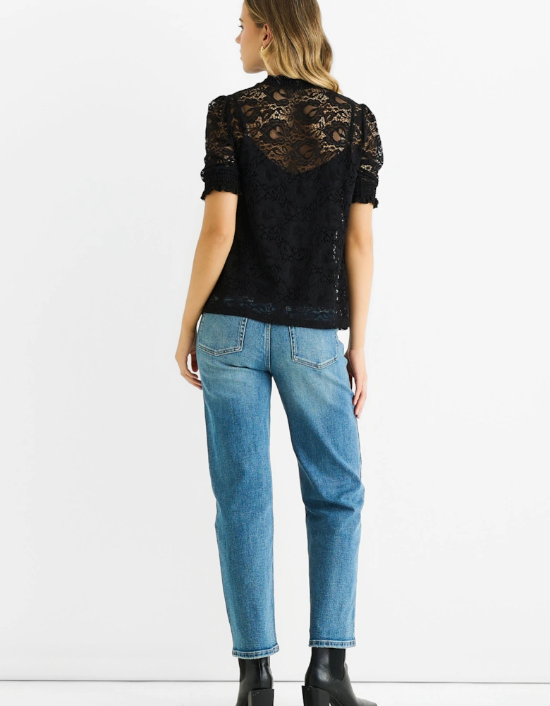 Black High Neck Lace Loose Fit Blouse