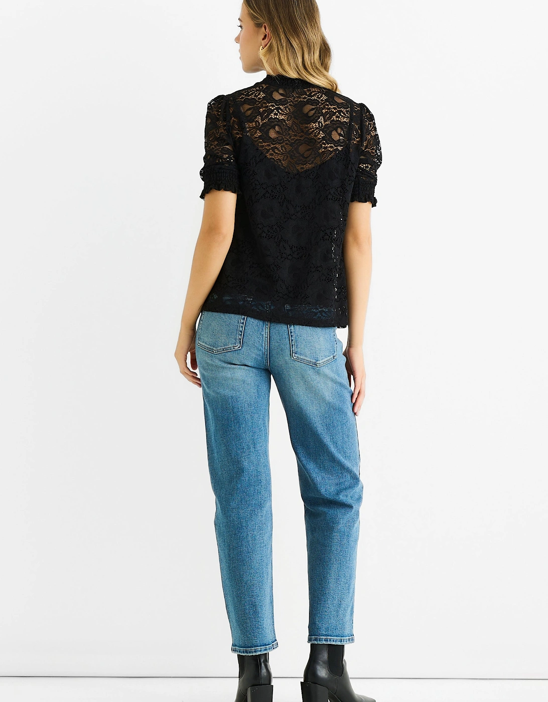 Black High Neck Lace Loose Fit Blouse