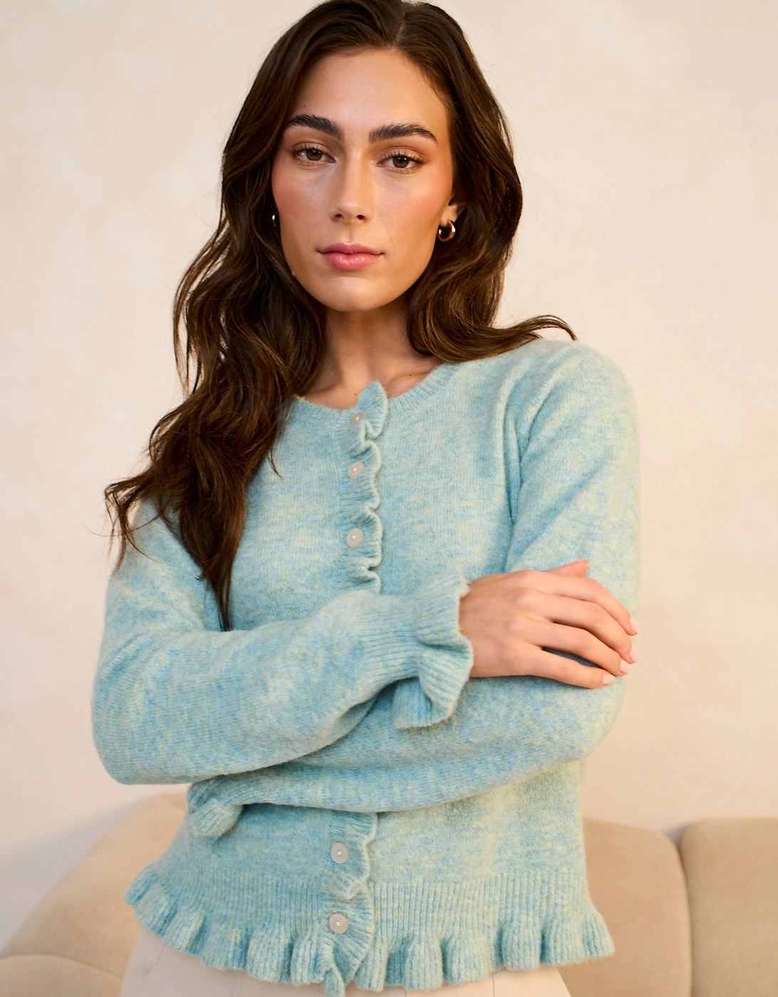 Green Long Sleeve Ruffle Front Cardigan, 8 of 7