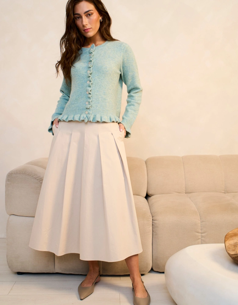 Green Long Sleeve Ruffle Front Cardigan