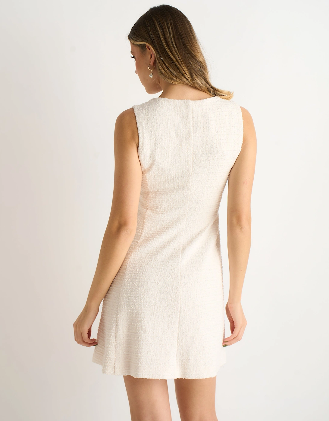 Cream Boucle Button Through Mini Dress