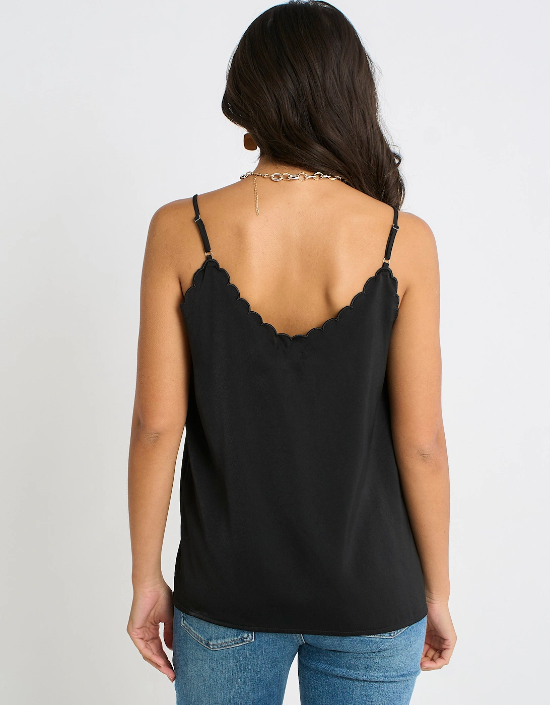 Black Scallop Trim Satin Cami Top