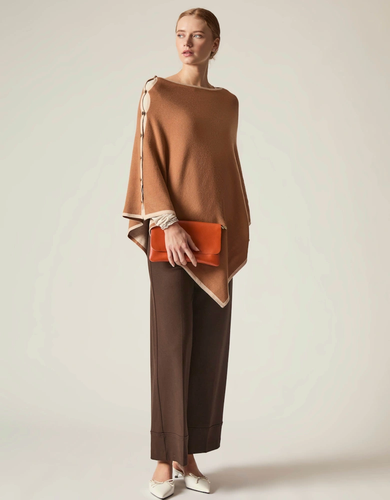 Button Detail Camel Poncho Top
