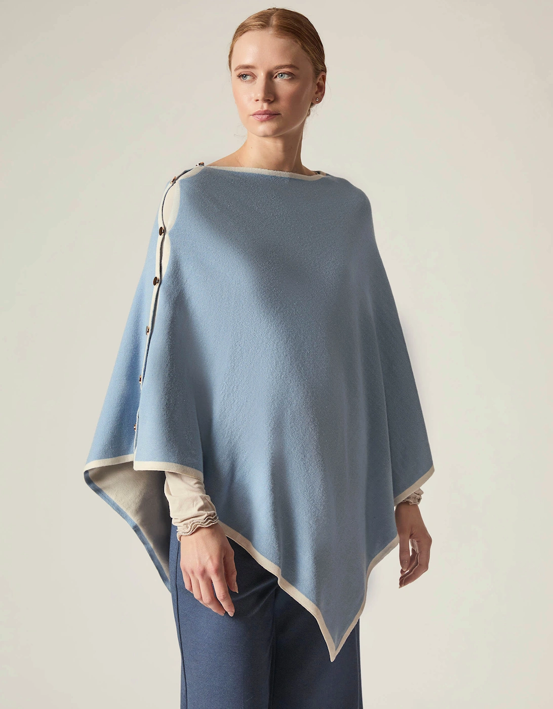 Button Detail Pale Blue Poncho Top, 5 of 4