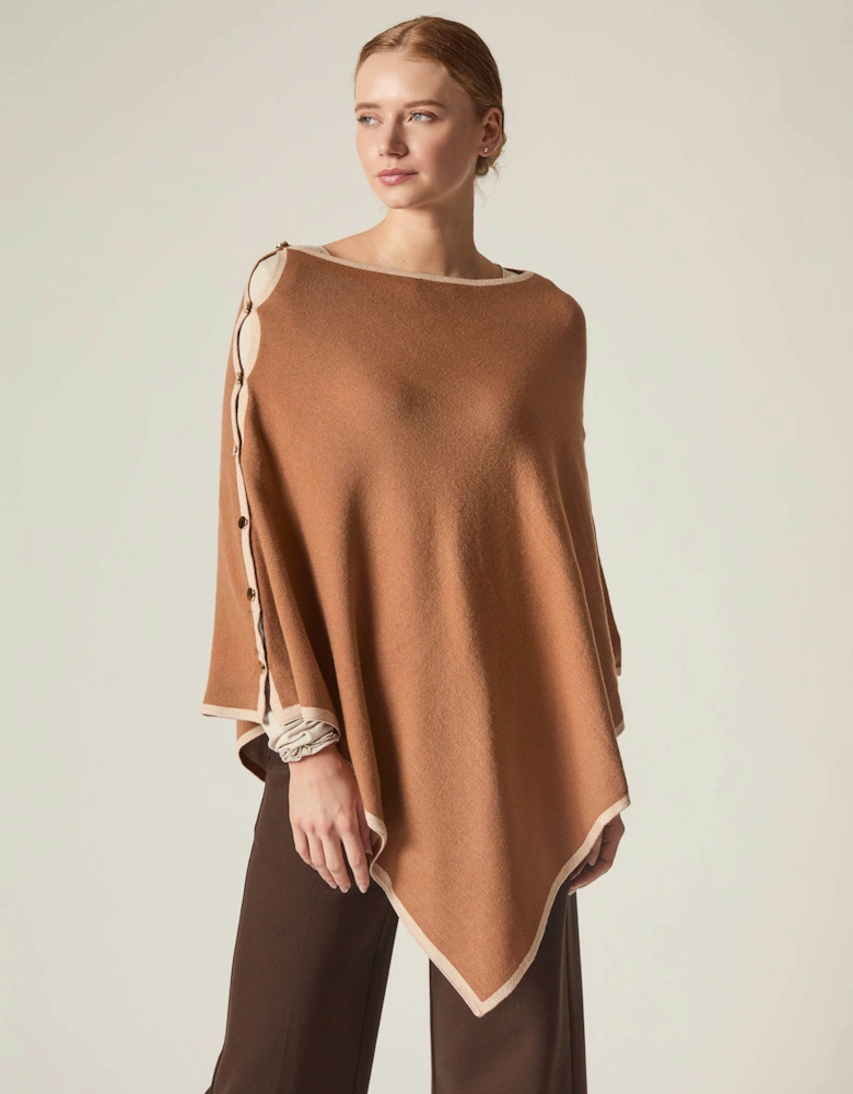 Button Detail Camel Poncho Top
