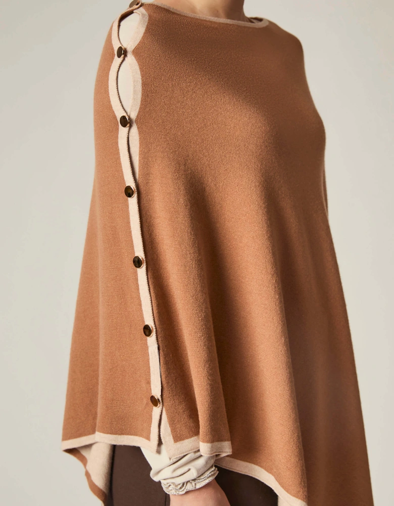 Button Detail Camel Poncho Top