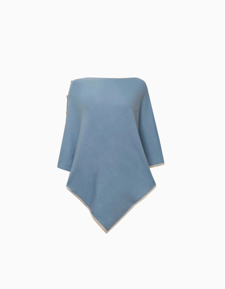 Button Detail Pale Blue Poncho Top