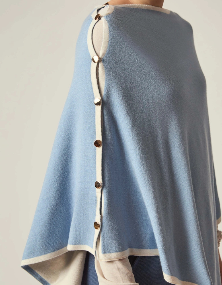 Button Detail Pale Blue Poncho Top