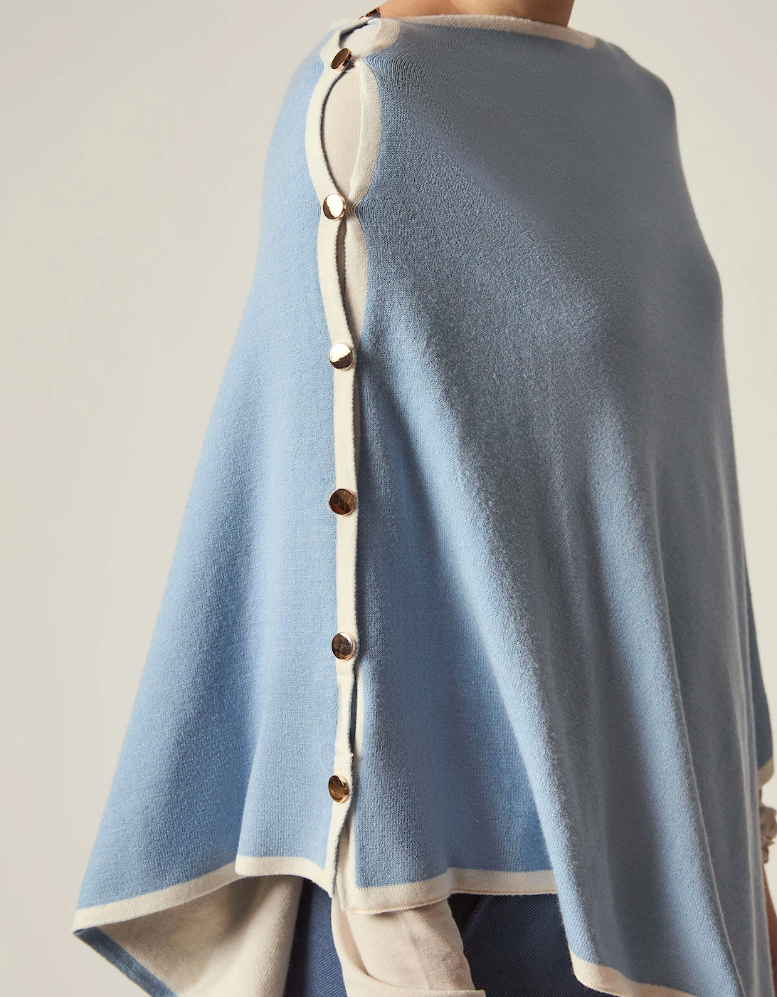 Button Detail Pale Blue Poncho Top