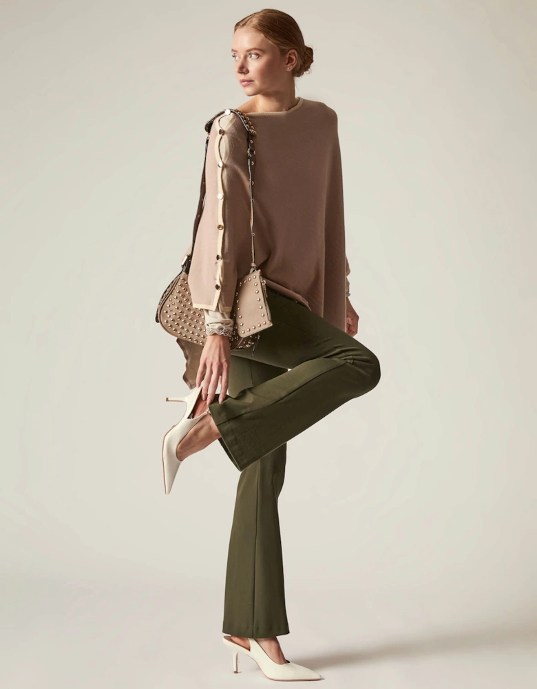 Button Detail Beige Poncho Top