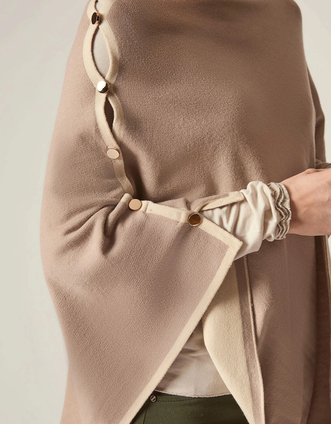 Button Detail Beige Poncho Top