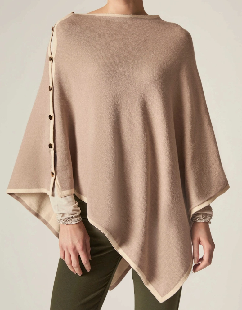 Button Detail Beige Poncho Top