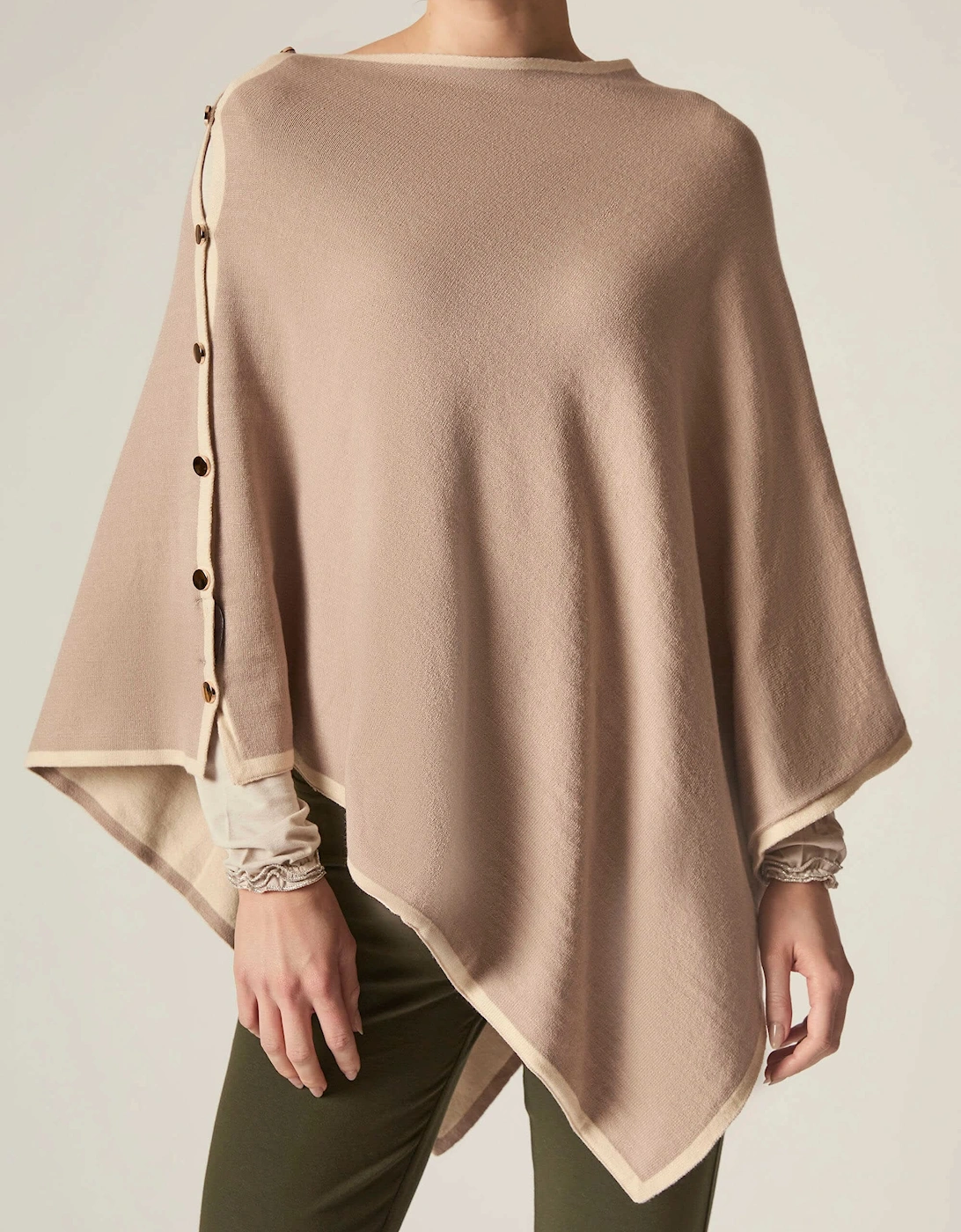Button Detail Beige Poncho Top