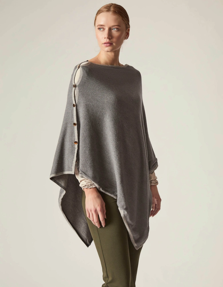 Button Detail Grey Poncho Top