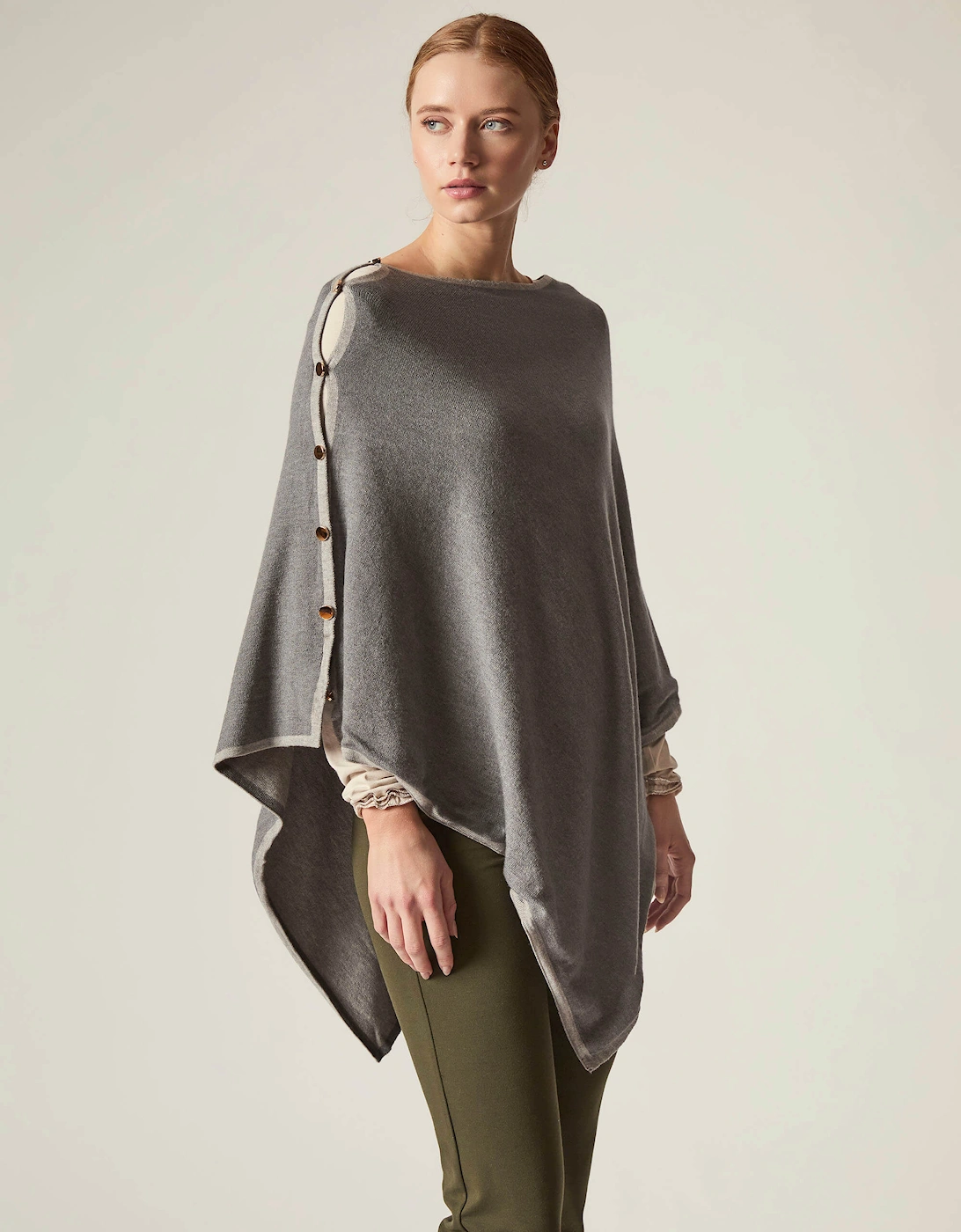 Button Detail Grey Poncho Top