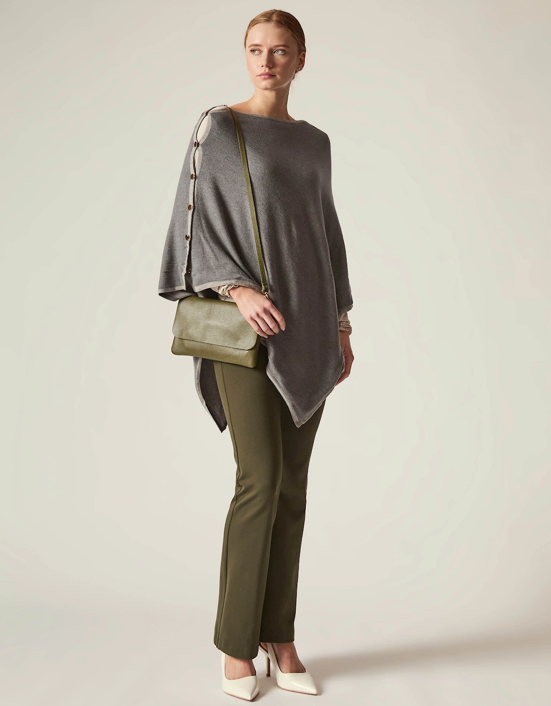 Button Detail Grey Poncho Top