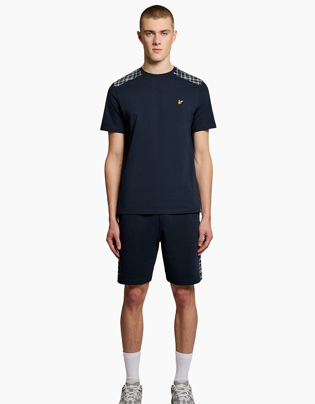 Lyle & Scott Check Panelled Sweat Shorts Dark Navy