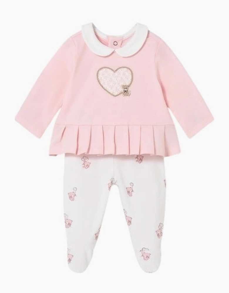 Girls Pale Pink Teddy Bear Pant Set