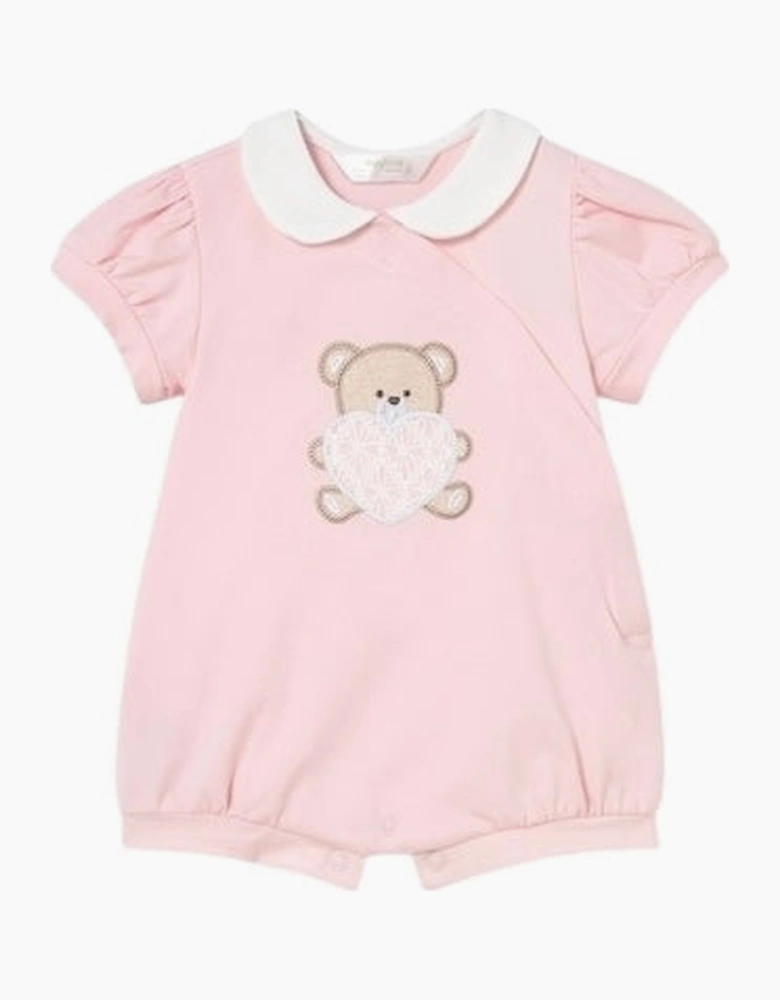 Girls Pale Pink Teddy Bear 2 Pack Rompers