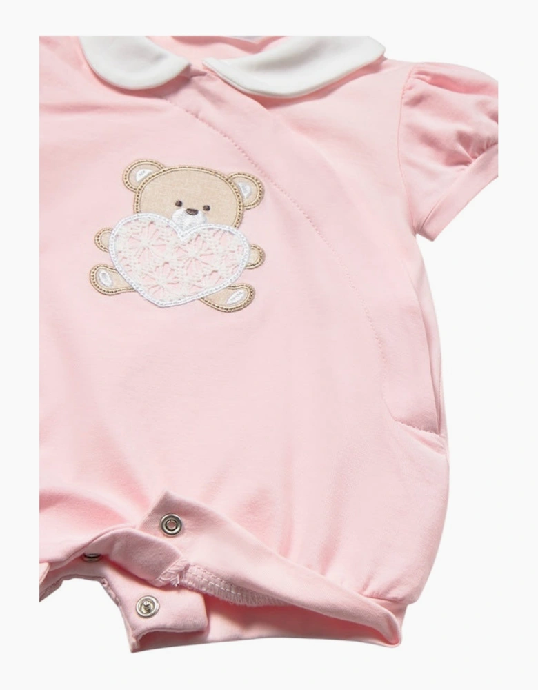 Girls Pale Pink Teddy Bear 2 Pack Rompers
