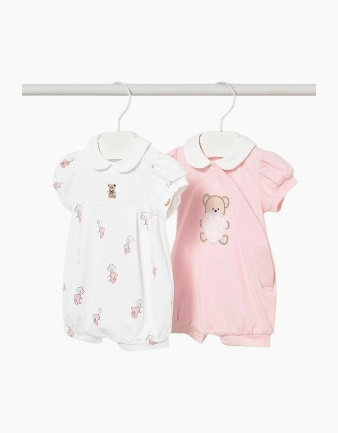 Girls Pale Pink Teddy Bear 2 Pack Rompers, 5 of 4