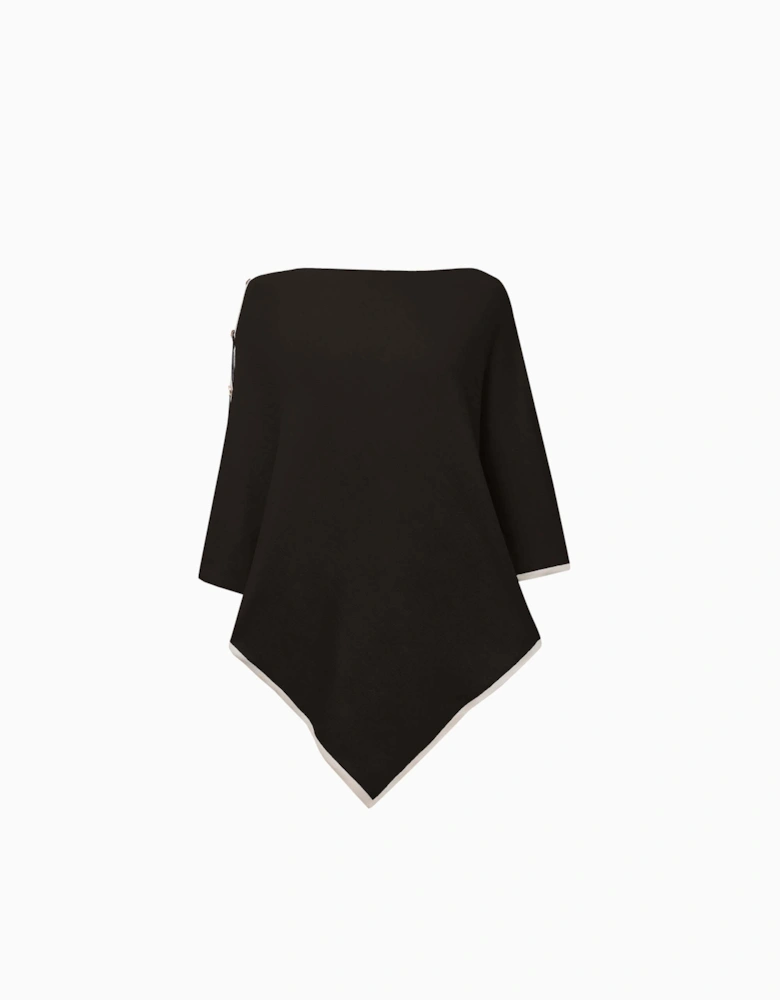 Button Detail Black Poncho Top