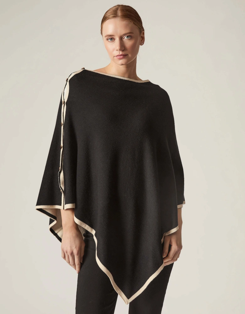 Button Detail Black Poncho Top