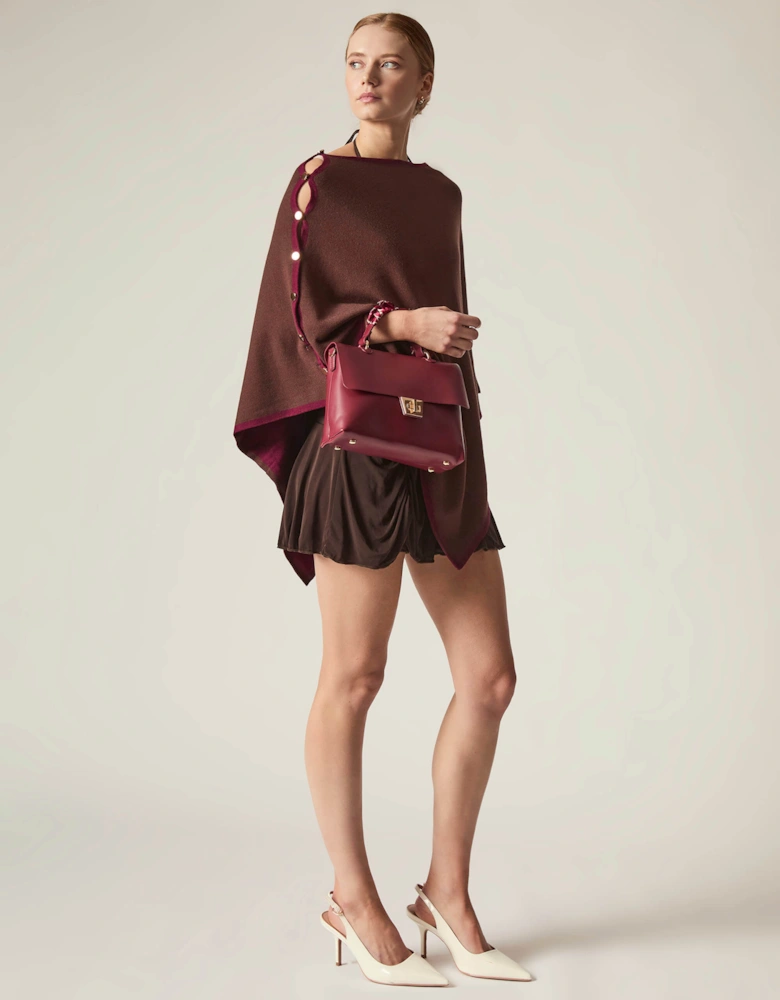 Button Detail Burgundy Poncho Top