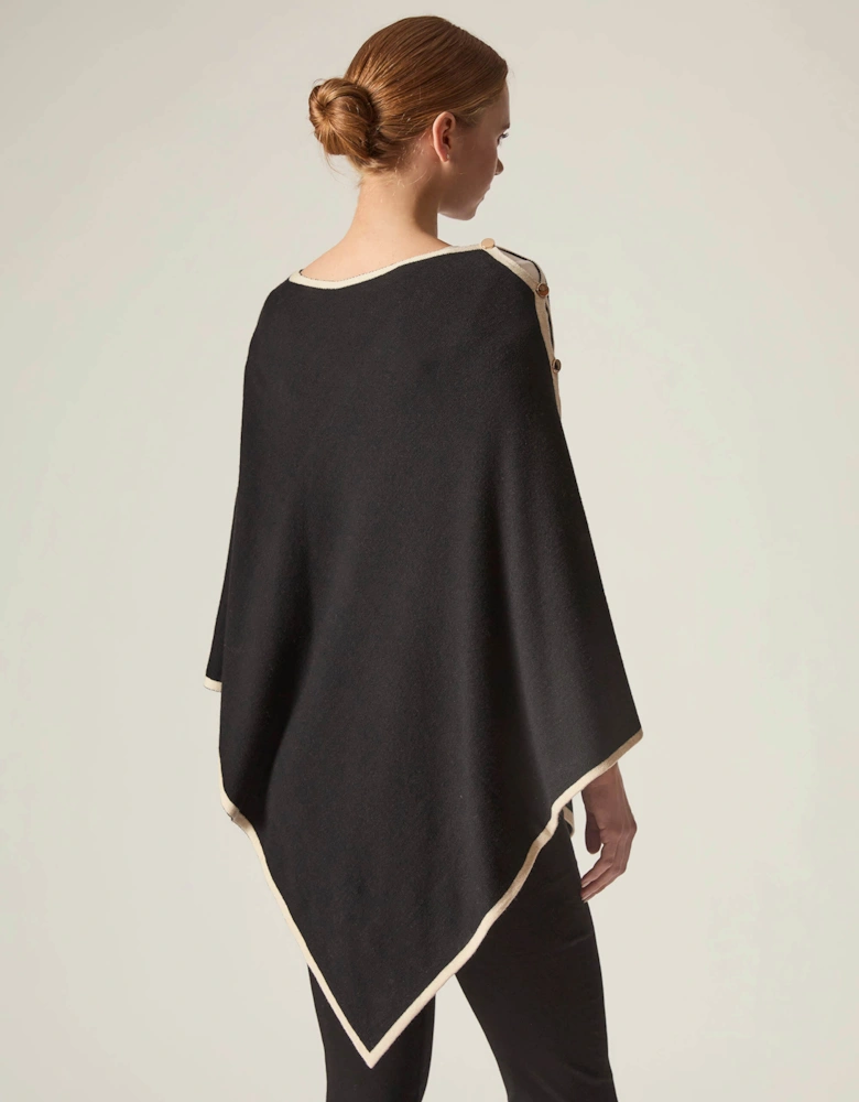 Button Detail Black Poncho Top