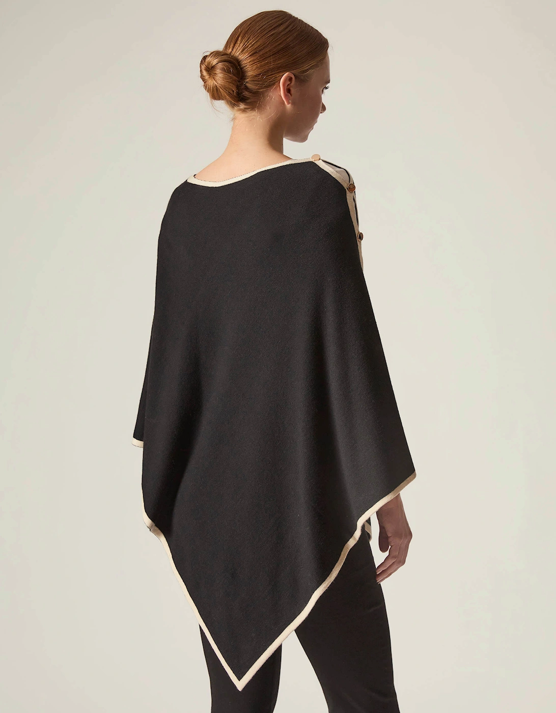 Button Detail Black Poncho Top