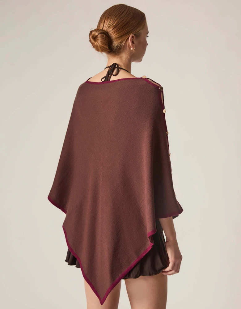 Button Detail Burgundy Poncho Top
