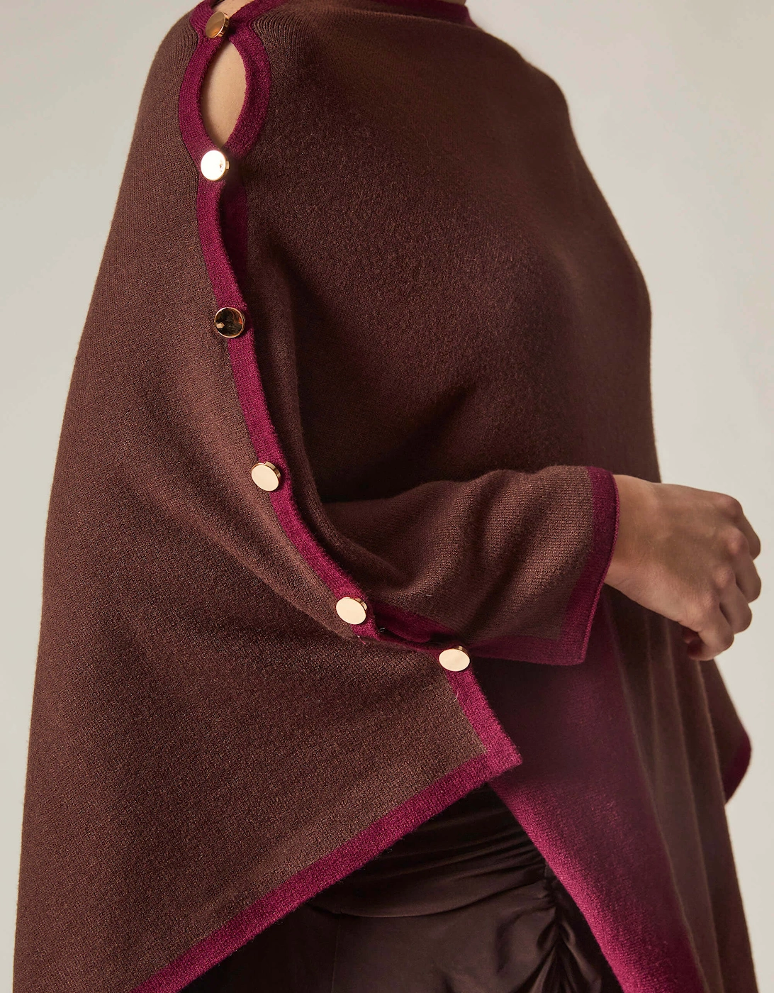 Button Detail Burgundy Poncho Top