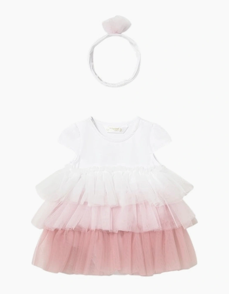 Girls Pale Pink Tulle Layered Romper